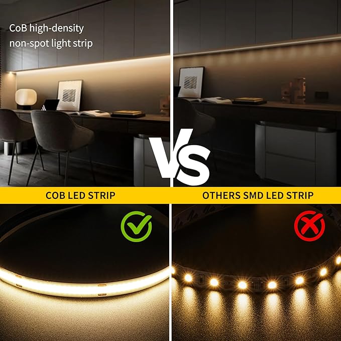 COB LED Strip Lights Natural White,24V Dimmable led Light Strip KIT with Remote and app Control,4000K 32.8FT/2 * 5m 8mm Wide Ra>90 Cuttable Flexible Strip Lights for Bedroom,Shelf,Cabinet