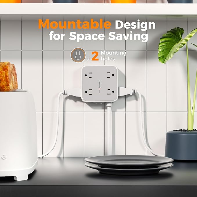 TESSAN Surge Protector Power Strip, 5 FT Extension Cord with Multiple Outlets Flat Plug, 4 USB (2 USB C) and 8 AC Outlets, 900 Joules Protection, Wall Mount Charging Station for Home, Office, Dorm