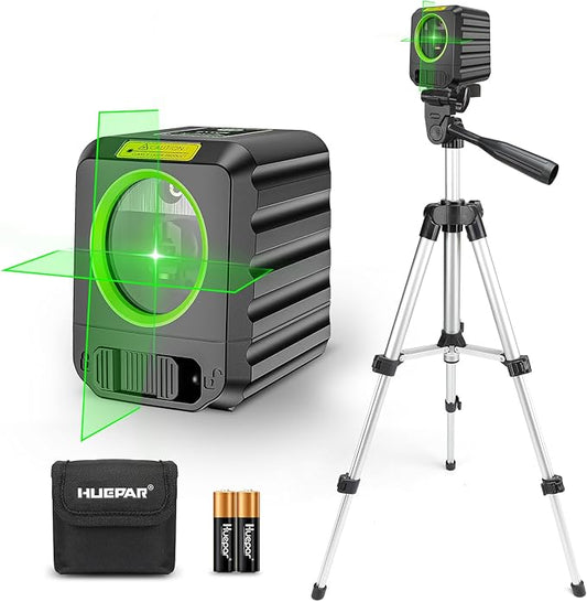 Laser Level with Tripod, Huepar 100Ft Self Leveling Green Cross Line DIY Laser Leveler Tool for Picture Hanging Floor Tile Wall Home Renovation, Gift for Him Father Husband Boyfriend (25.6in Tripod)