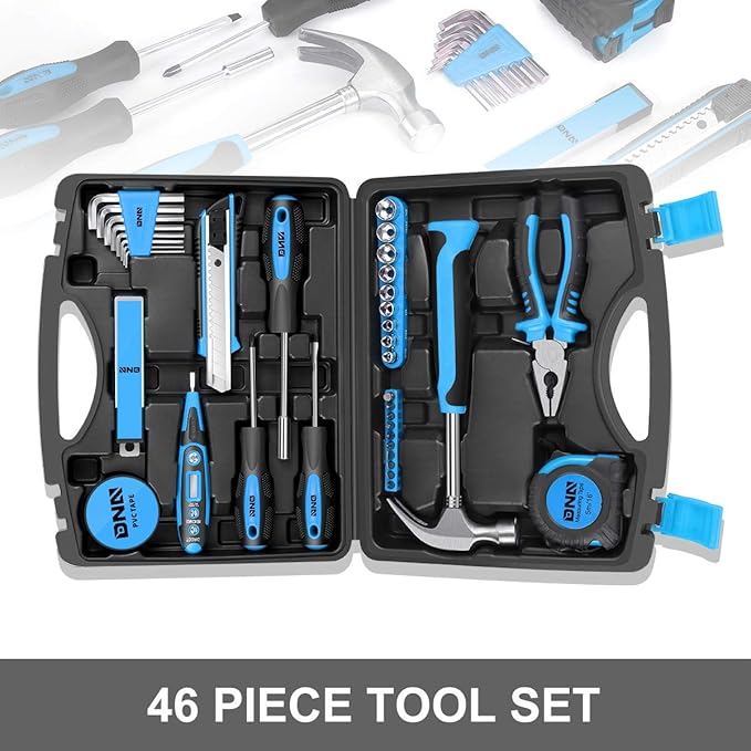 DNA MOTORING Blue 46 PCs Home Tool Set Electonic Repair Precision Screwdriver Voltage Tester Hammer Plier DIY Kit (TOOLS-00013)