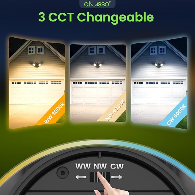 ALUSSO® Dusk to Dawn Outdoor Lighting, 25W 2000LM Dusk Till Dawn Outdoor Light, 3000K/4000K/6000K 3CCT IP65 Security Lights ETL Listed Dusk to Dawn Hardwired for House Garage Yard Walkway Black 1 Pack