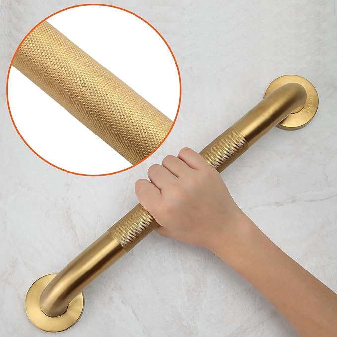 Shower Grab Bar, 2 Pack 32 Inch Gold Bathroom Grab Bar, 1.25" Diameter 304 Stainless Steel Anti-Slip Grab Bars for Bathtubs and Showers, Handicap Shower Grab Bar for Seniors Elderly