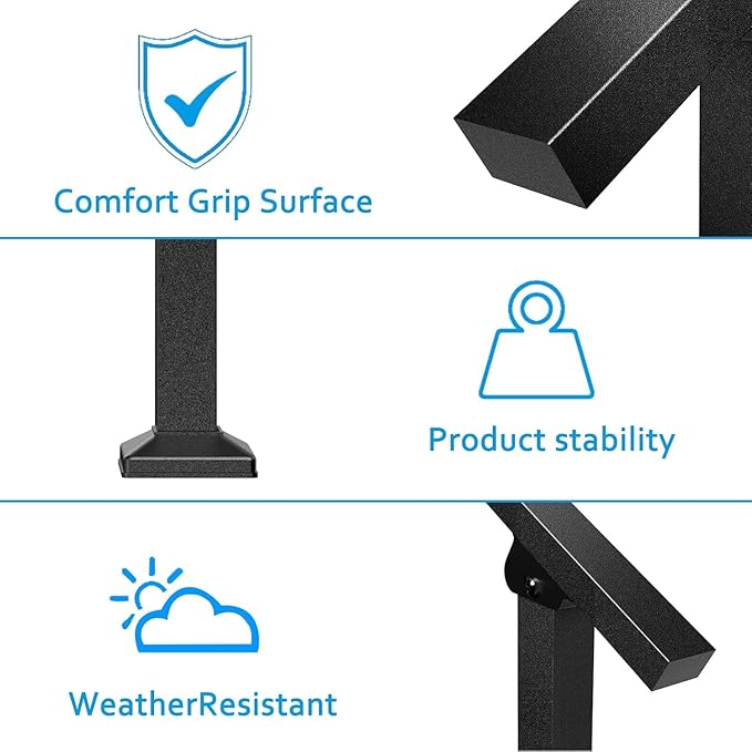 2-Pack Outdoor Handrails for 4 Steps – Black Stair Handrail & Indoor Stair Railing Kit, Exterior Stair Railing for Porch, Deck, and Garden, Complete Installation Kit