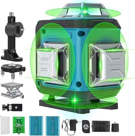 Catlyn Laser Level 360 Self Leveling 4x360° 16 Lines Pulse Mode Green Rechargeable Cross Lines Laser Tool for Floor Tile Wall Pictures Outdoor Construction Grid Lazer Level
