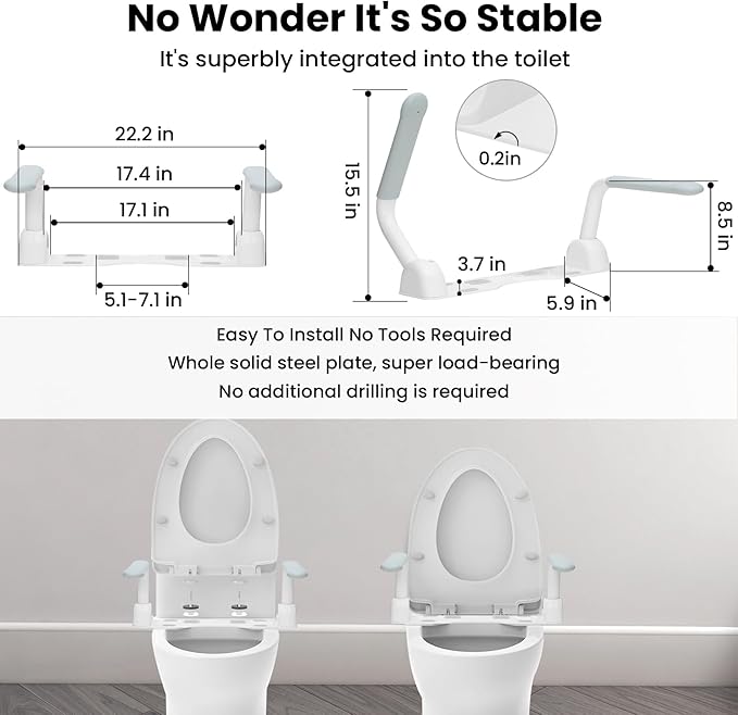 Toilet Safety Rails for Elderly (470 lbs), Handicap Toilet Rails with Foldable Handles, Toilet Assist Rails, Toilet Rails for Seniors, Heavy Duty Toilet Safety Frames Rails with Arms