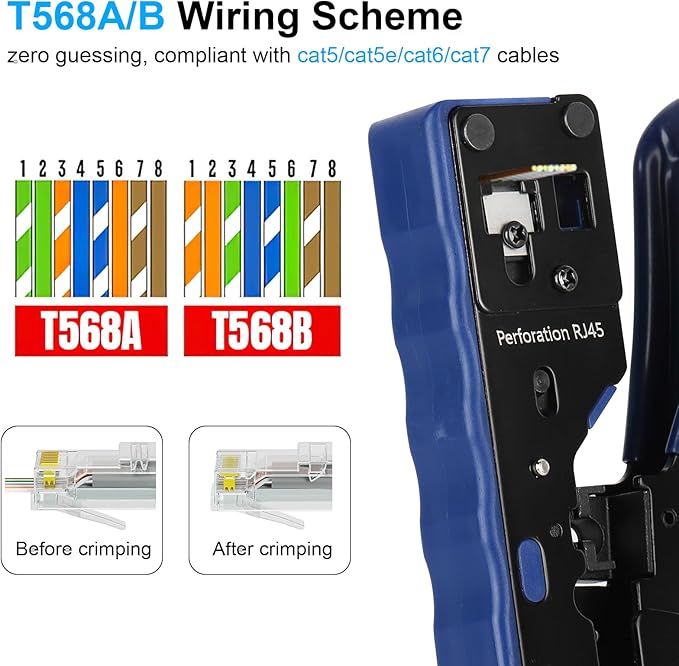 Pass Through RJ45 Crimp Tool Kit, Ethernet Crimping Tool Kit for Cat5/Cat5e/Cat6 with Cable Tester, 30PCS Connectors & Boots, Wire Crimper Stripper Cutter for Network Installation