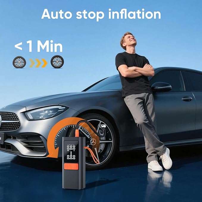 Tire Inflator Portable Air Compressor, 150PSI&12V DC Air Pump for Car Tires, Portable Tire Inflator with LED Light/Digital Pressure Gauge/Auto Shut-off,3x Faster Inflate/Deflate for Car,Moto,Bike,Ball