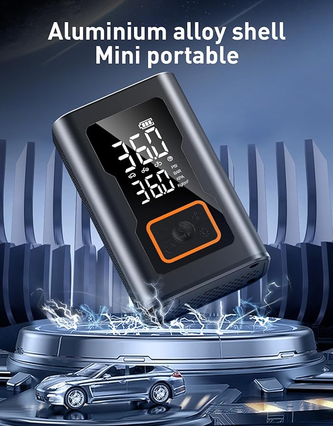 Tire Inflator Portable Air Compressor,Portable Tire Inflator for Car,Compact Air Pump for Car Tires,Bicycle,Ball,Rechargeable Air Pump with Digital Pressure Gauge and LED Lighth