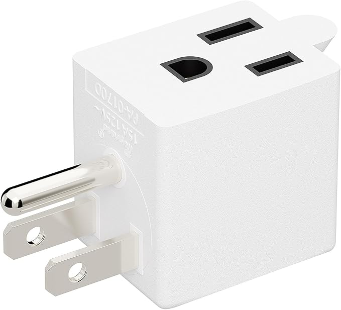 90 Degree Adapter Right Angled Downward Angled USA 3-Prong Male-Female Adapter, 5-15P to 5-15R Direction Changer, White