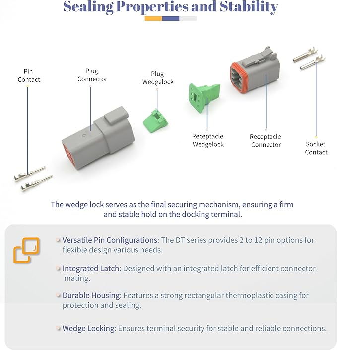 DT Deutsch 6 Pin Connector Kit Waterproof Electrical Connector 16 AWG Male and Female Automotive Wire Connectors for Car Truck Boat (6 Pin 2 Sets)