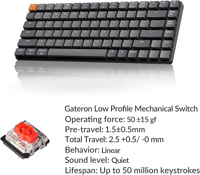 Keychron K3 Version 2, 84 Keys Ultra-Slim Wireless Bluetooth/USB Wired Mechanical Keyboard with White LED Backlit, Low-Profile Gateron Mechanical Red Switch Compatible with Mac Windows