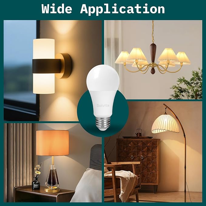 Solvita A19 LED Light Bulbs, 9W Dimmable Lights - Flicker Free EyeComfort, E26 LED Bulb 60 Watt Equivalent, 800 Lumens, 4000K Neutral White, 90 CRI for Home Office Bedroom Kitchen, 6 Pack
