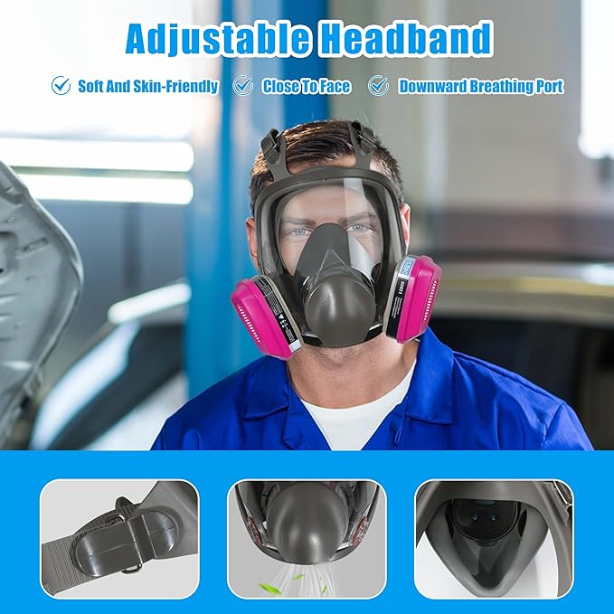 Full Face Respirator Mask 4 Sets with 60921 Filters for Protection Against Gases Dust Organic Vapors Spray Sanding welding 6800, Medium, Comfortable Fit, Anti Fog
