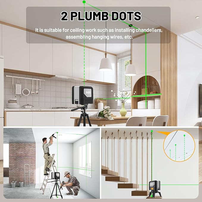 Laser Level with 2 Plumb Dot, Self-Leveling Cross Green Line Plumb Bob Laser Level with Vertical & Horizontal Line for Construction Layout & Plumbing - 9211G