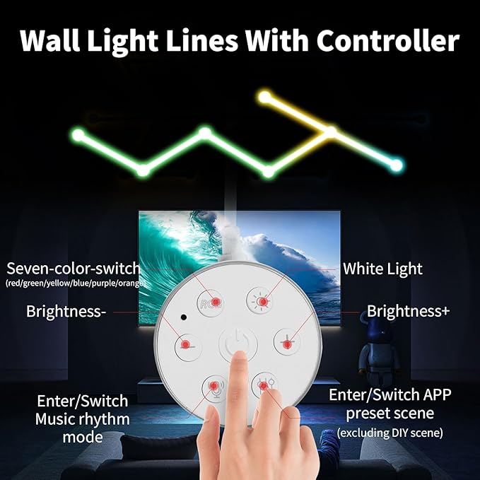 Smart Wall Light Lines, WiFi RGB LED Light Bars, 16M+ Color Dimmable Music Sync DIY Home Decor Light Bars for Gaming Party Streaming Lovers, Work with Alexa & Google Assistant (6 Lines,White)
