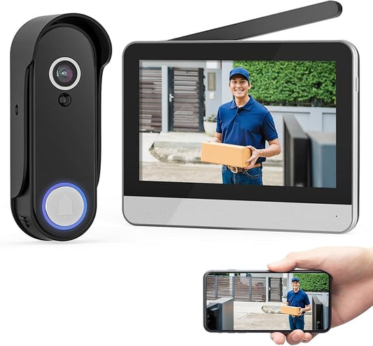 Wireless Smart Video Doorbell System,7" Touchscreen Display,1080P Video Doorbell Camera with Motion Detection,2-Way Audio,Local Storage No Subscription, Easy Install Without Wiring
