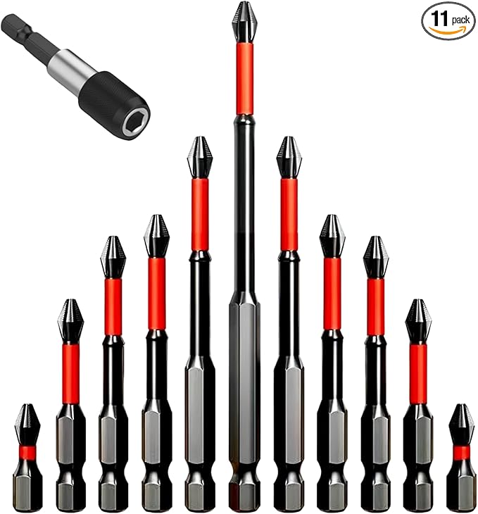 Anti Slip bits Magnetic Screwdriver bit Set S2 Alloy Steel Impact Resistance Bits-12Pcs, and 1/4 Inch Hex Shank Driver Bit bit holder-1Pcs