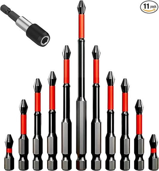 Anti Slip bits Magnetic Screwdriver bit Set S2 Alloy Steel Impact Resistance Bits-12Pcs, and 1/4 Inch Hex Shank Driver Bit bit holder-1Pcs