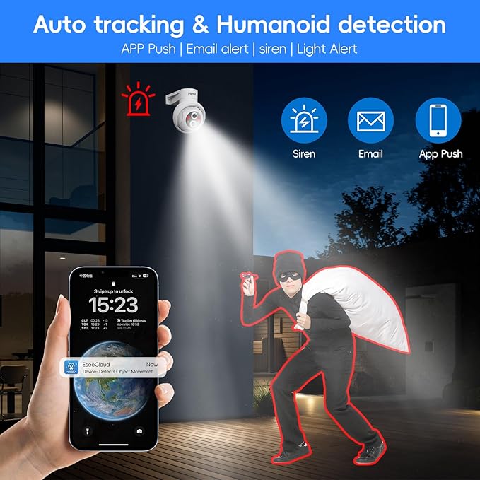 MMQ Security Camera Wireless, 2MP Dual Lens Camera for Home Security, Outdoor Camera PTZ with 10X Hybrid Zoom, Auto Tracking Human Detection, 2-Way Talk, Color Night Vision, Compatible with Alexa