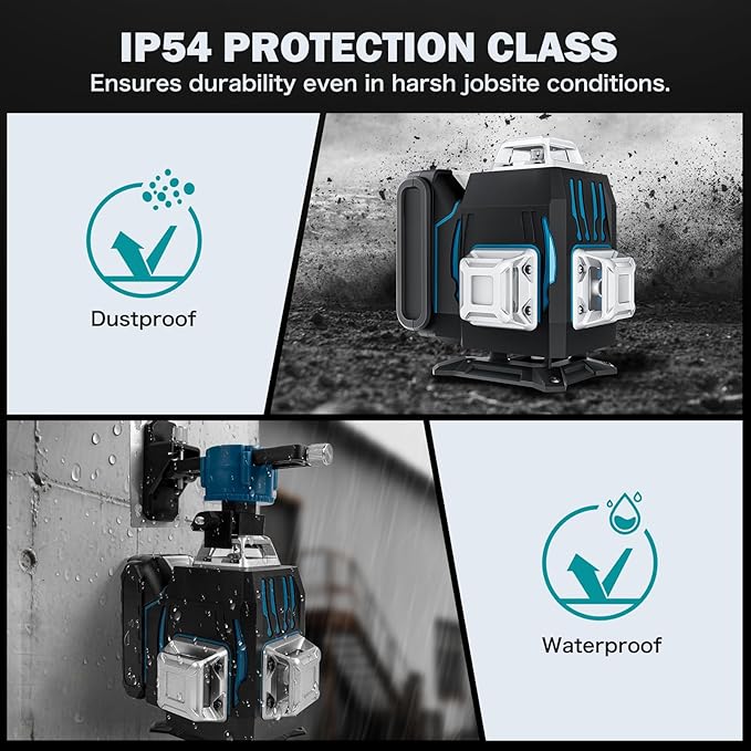 360 ° Laser Level with Tripod, 4D 16 Lines Green Laser Level for Construction, Self-Leveling Tool Equipped with Bluetooth APP and Remote Controller, Complete Kit with Accessories