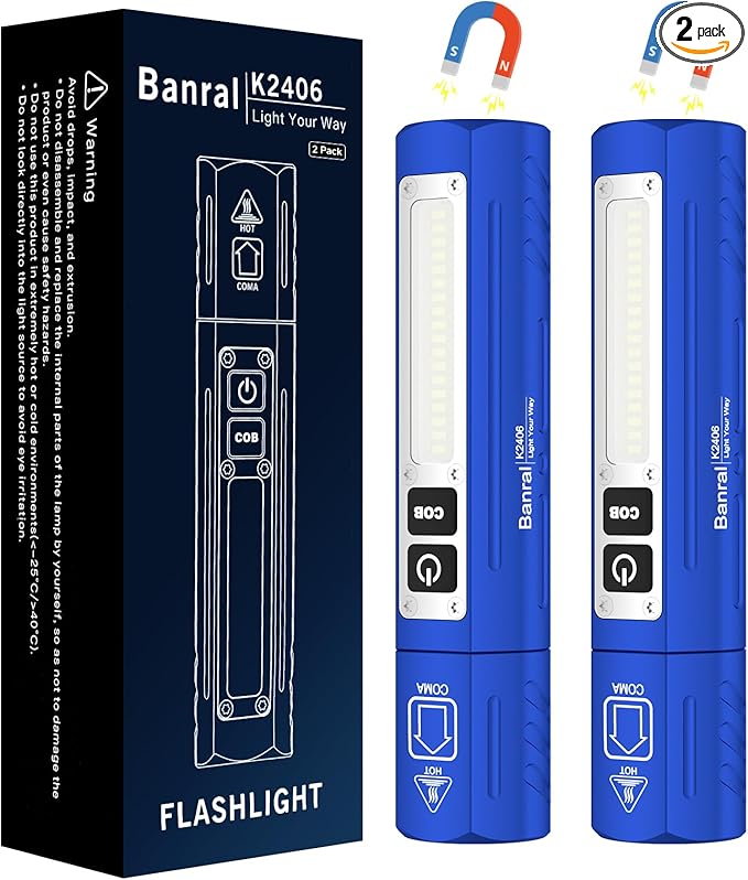 Rechargeable Tactical Flashlights High Lumens - Super Bright Small Powerful LED Magnetic USB C Flashlight, 8 Modes, Dual Button Waterproof Pocket Flash Light for Emergency, Car (2, Blue)