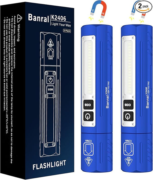 Rechargeable Tactical Flashlights High Lumens - Super Bright Small Powerful LED Magnetic USB C Flashlight, 8 Modes, Dual Button Waterproof Pocket Flash Light for Emergency, Car (2, Blue)