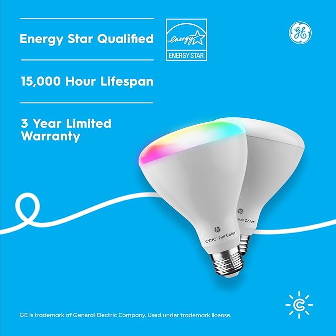 Cync GE BR30 Smart Bulb WiFi LED Light Bulbs - Color Changing Indoor Floodlight - Bluetooth Light Bulb with Alexa & Google Assistant - 9.5W 2-Pack