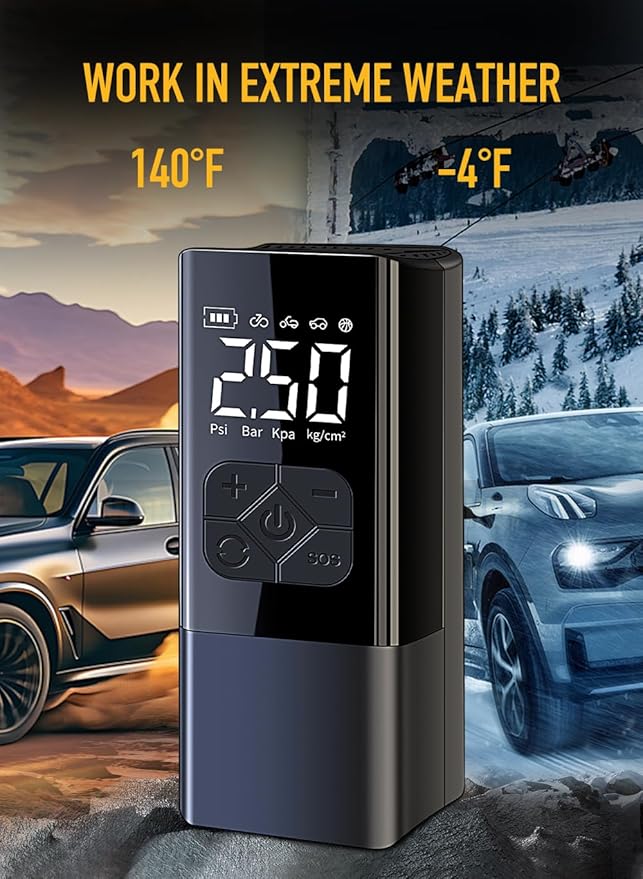 Tire Inflator Portable Air Compressor with Jump Starter - 150PSI & 8000mAh Car Battery Jump Starter with Tire Pressure Gauge,Electric Air Pump for Car Tires,Motorcycle,Bike, Balls