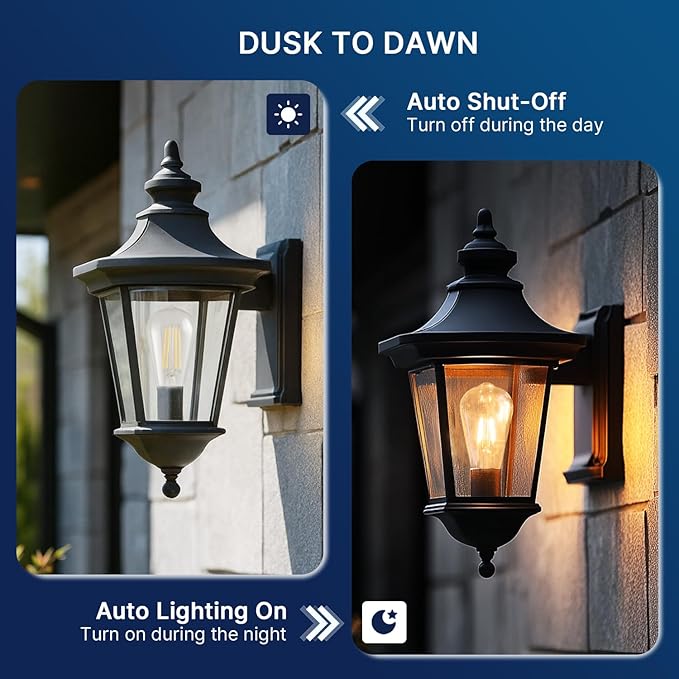 FLSNT Dusk to Dawn Outdoor Sensor ST19 LED Light Bulb, 7W (60W Eqv.), 800LM,Vintage Filament E26 Base, Auto On/Off Photocell Automatic for Energy-Efficient Outdoor Lighting, 2700K Soft White, 4 Pack