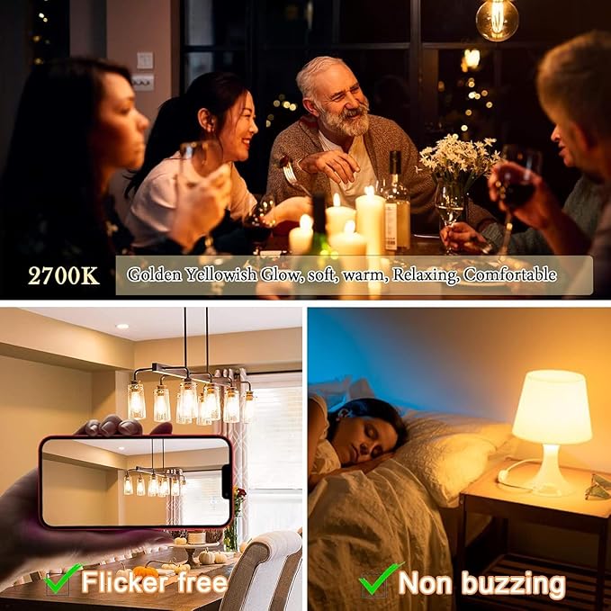 3.2 Inch 2700K Soft White E26 LED Bulb 60 Watt Equal, AC 120V 600LM Edison Bulbs Dimmable, 6W T10 T30 Tubular Filament Light Bulbs Clear Glass for Fan Pendant Wall Light, UL Listed-6 Pack