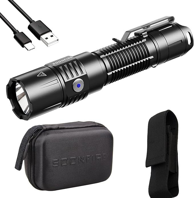 MX75 2530 Lumen LED Tactical Flashlight Law Enforcement, 390 Yards Beam Distance USB-C Rechargeable Pocket Flashlight with Battery