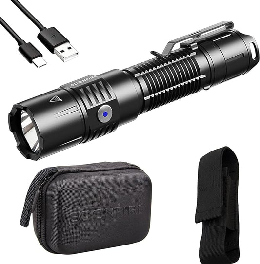 MX75 2530 Lumen LED Tactical Flashlight Law Enforcement, 390 Yards Beam Distance USB-C Rechargeable Pocket Flashlight with Battery