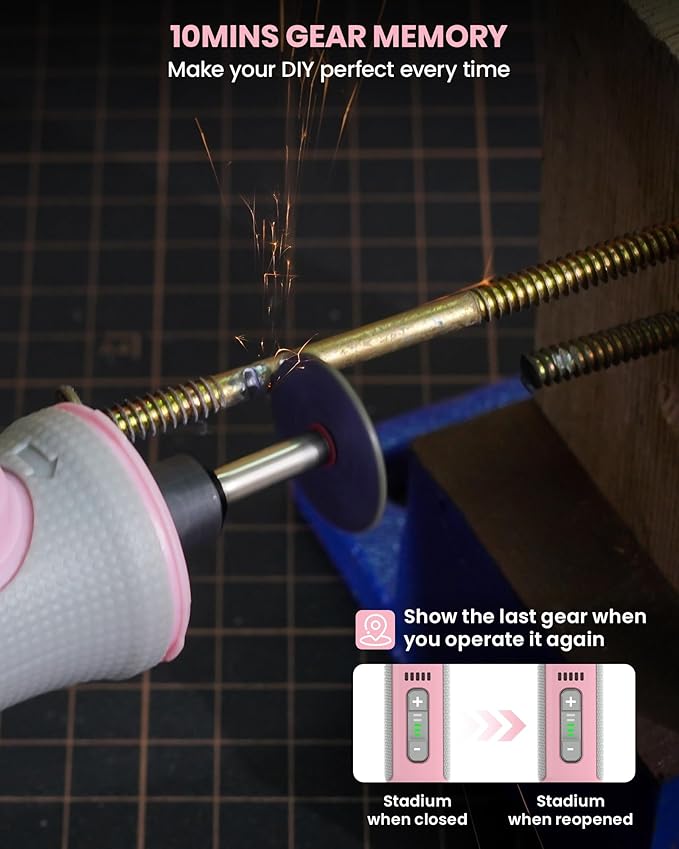 Rotary Tool Kit, Cordless Rotary Tool with LED Lights, 8V, 5-Speed, 5000-28000RPM, 2.0Ah Battery, Upgraded Accessories, for Carving, Engraving, Sanding, Polishing, Cutting and Pet Nails, Pink