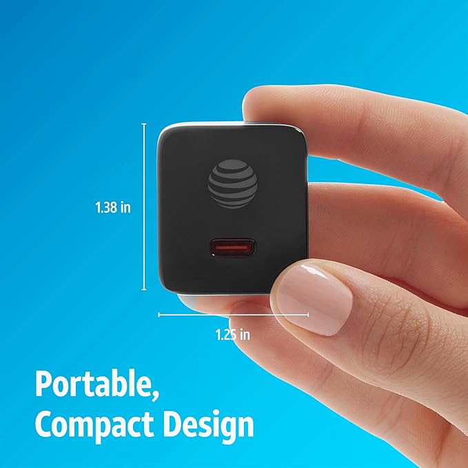 AT&T USB-C Fast Charging Wall Charger Cube Foldable Power Adapter Plug Brick Compatible w/iPhone 15/16/Plus/Pro/Pro Max, Galaxy S25/S24/Plus/Ultra 20W Black