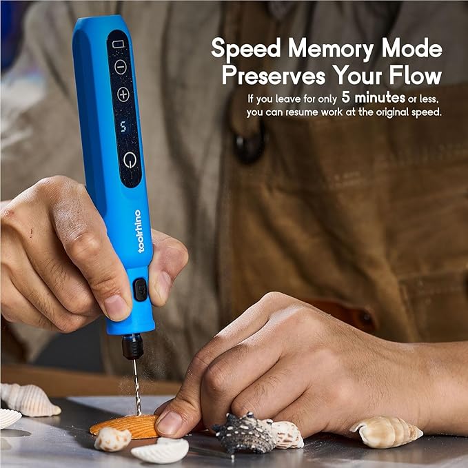 Cordless Rotary Tool Kit, 3.7V Wood Carving Tools with 5 Speed and 62 Accessories, Multi-Purpose Mini Rotary Tool for Sanding, Cutting, Engraving, Drilling, Polishing, DIY Creations, Blue