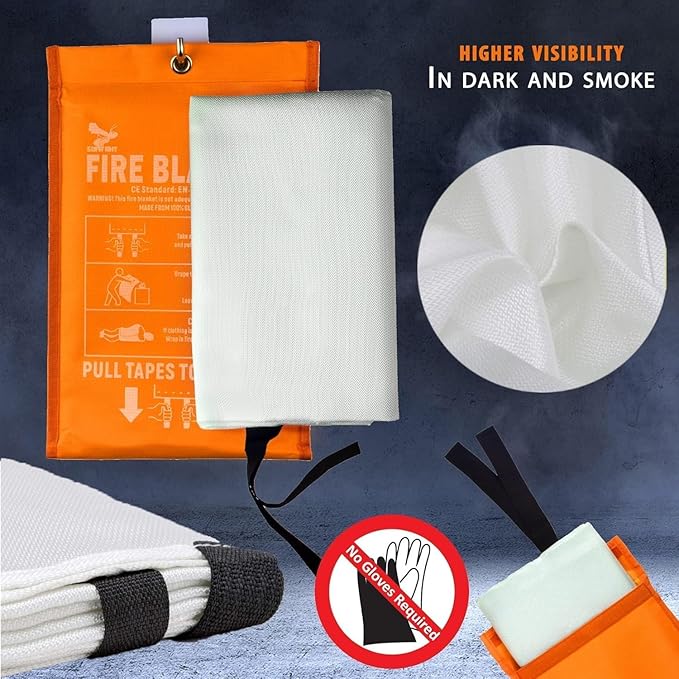 Supa Ant Emergency Fire Blanket for Home and Kitchen - 1 Pack 1500F High Visibility (Glow in The Dark) Smother Kitchen Fire Blanket - CE Certified Hero Fire Blankets Emergency for Home (40in)