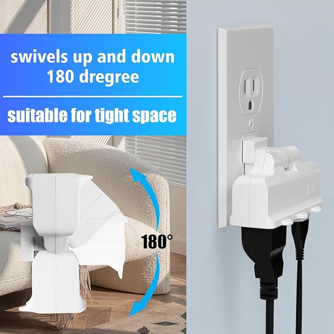 Multi Plug Wall Outlet - 3 Way Outlet Extender & Surge Protector | Electrical Outlet Splitter with 3 Plugs, Portable Power Adapter for Home, Office, Dorm Essentials