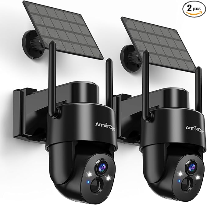 2Pack 2K HD Solar Security Cameras Wireless Outdoor, 360° PTZ View Outdoor Cameras for Home Security,Color Night Vision with Spotlight, 2-Way Audio,Motion Alarm, IP65 Waterproof