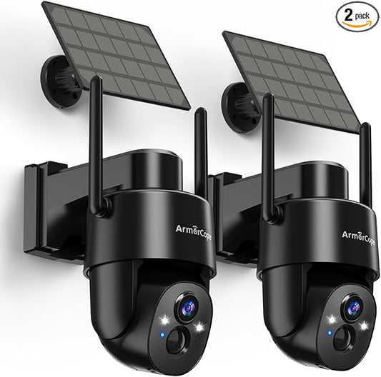 2Pack 2K HD Solar Security Cameras Wireless Outdoor, 360° PTZ View Outdoor Cameras for Home Security,Color Night Vision with Spotlight, 2-Way Audio,Motion Alarm, IP65 Waterproof