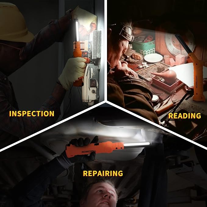 LED Rechargeable Work Lights, Flashlight Hand Tools Mens Dad Birthday Gift Magnetic Worklight,360°Rotate 5 Modes Portable Inspection Torch for Mechanics,Automotive,Camping,Emergency (2 Pack)