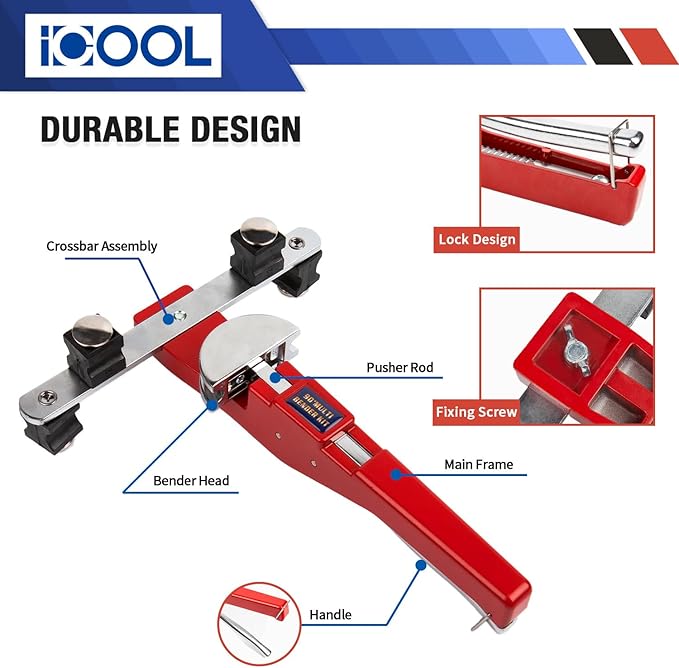 ICOOL Tubing Bender Kit Hand Tool 1/4 to 7/8 Inch for Soft Copper Aluminum HVAC Refrigeration System Maintenance, with Tube Cutter