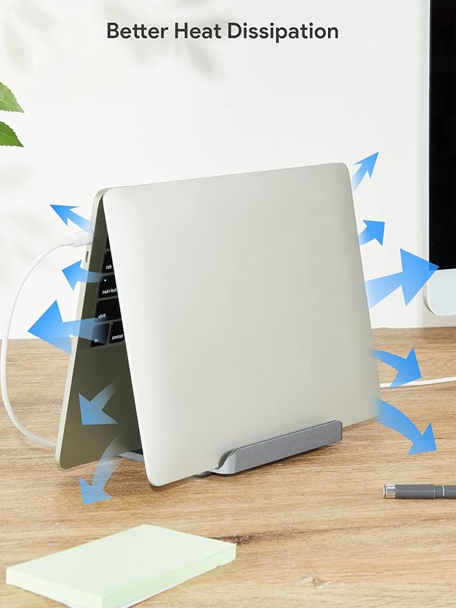 JARLINK 2-in-1 Design Vertical Laptop Stand Holder, Aluminum Laptop Stand for Desk with Adjustable Dock, Space-Saving Organizer Compatible with All MacBook, Samsung, HP, Dell, Chrome Book,Gray