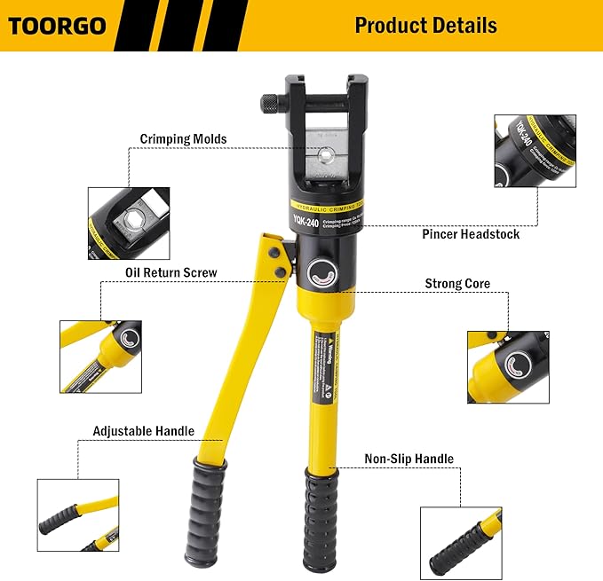 Cable Lug Crimping Tool, 6 AWG to 500 MCM Hydraulic Plier, 12 Ton Hand Crimping Tool for Wires, Terminal, Lug, Crimping Tool Kit with 10 Dies