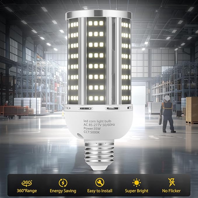 35W LED Corn Light Bulb 2 pack,(300W Equivalent )Commercial Grade Daylight 5000K E26/E39 5000LM Medium Mogul Base LED Lamp,Large Area Lights For Outdoor Indoor Garage Warehouse Factory Bay Light
