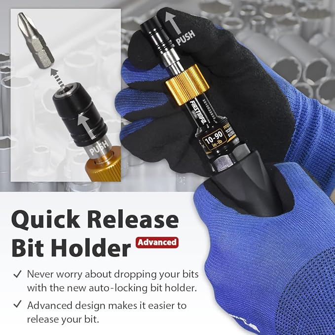 FIRSTINFO H5188 Precision Certified Limited Torque Screwdriver 10-90 in-lbs with 1/4 Inch Universal Hex Bit Holder Quick Release Design with Extra T-Handle