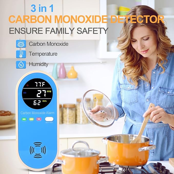 Plug-in Carbon Monoxide Detector with Real-Time CO Display & Temperature/Humidity Monitor, Plug-in CO Alarm for Home, RV, Apartment, Indoor Air Safety 1-Pack