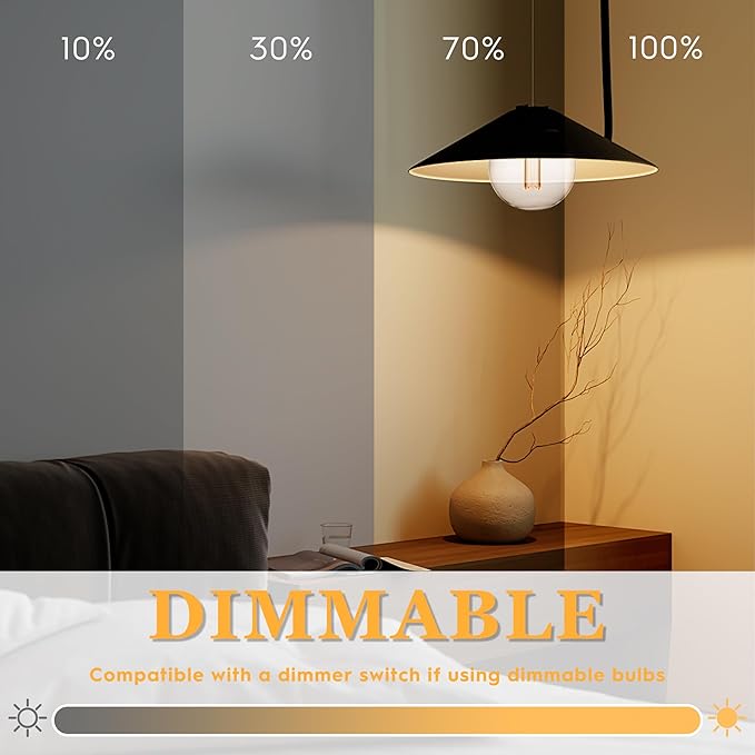 Large Globe Light Bulb, Vintage Edison Dimmable LED Bulb, 3.5W Low Lumen Eye-Caring Soft Dim Lighting for Mood(Not Daylight White), E26 Medium Base, Giant Round Glass Cover Clear RN G125