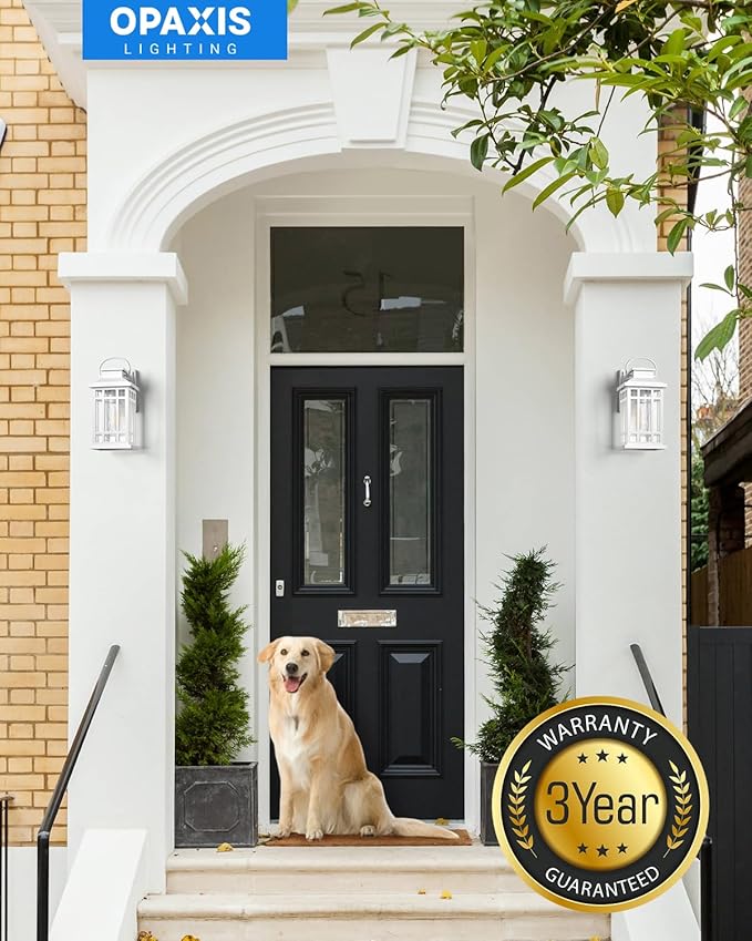 White Dusk to Dawn Outdoor Lighting 2-Pack, Outside Wall Lights with Seed Glass, Outdoor Light for House, Garage, Garden, Entryway, Doorway, 100% Aluminum Waterproof and Anti-Rust, E26 Socket