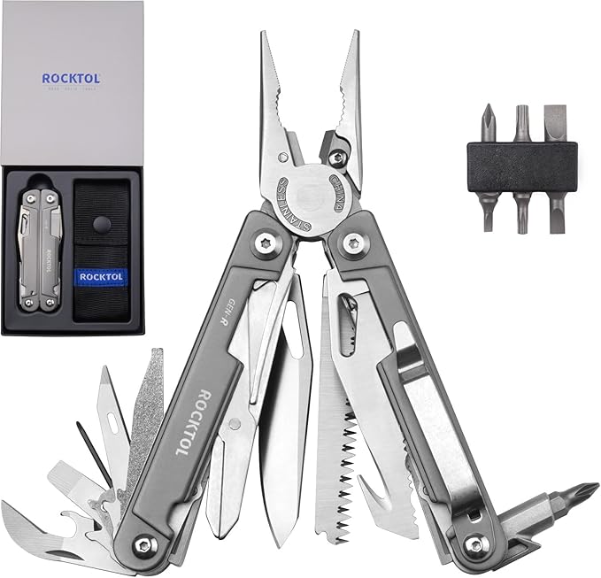 Multitool Pliers, EDC Multitool Pocket Knife VG10 Blade, 27-in-1 Multi-tool with Titanium-plated Handle, Precision Screwdriver, Gut Hook for Hunting, Backpacking, Hiking, Camping, (Gen-R)