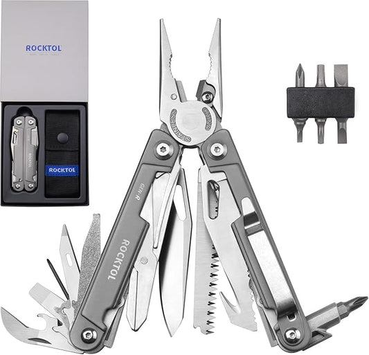 Multitool Pliers, EDC Multitool Pocket Knife VG10 Blade, 27-in-1 Multi-tool with Titanium-plated Handle, Precision Screwdriver, Gut Hook for Hunting, Backpacking, Hiking, Camping, (Gen-R)